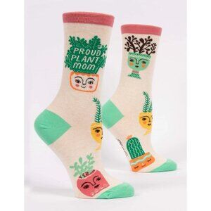 Blue Q Womens Crew Socks Proud Plant Mom Size 5-10 Houseplants Colorful